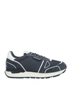 Emporio Armani Man Sneakers Navy Blue Size 12 Soft Leather, Textile Fibers