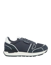 Emporio Armani Man Sneakers Navy Size 9 Leather, Textile Fibers In Navy Blue