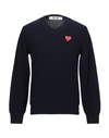 Comme Des Garçons Play Crewneck Sweater With V-neckline And Ribbed Finish In Blue