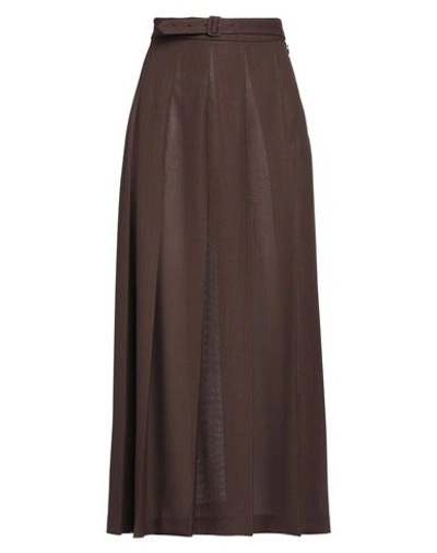 Auralee Woman Maxi Skirt Dark Brown Size 1 Wool, Linen, Cupro