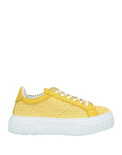 Casadei Woman Sneakers Yellow Size 10.5 Soft Leather