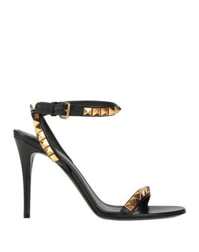 Valentino Garavani Woman Sandals Black Size 9.5 Soft Leather In Black