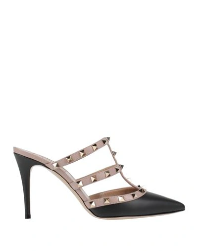 Valentino Garavani Black/pink Leather Rockstud Mule Sandals