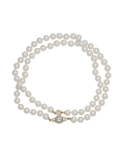 Vivienne Westwood Woman Necklace Ivory Size - Brass, Cubic Zirconia In White