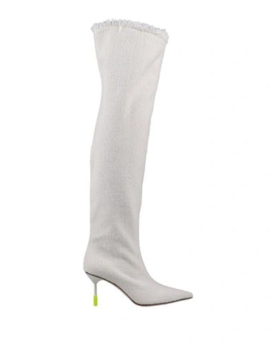 Msgm Woman Boot Ivory Size 10 Textile Fibers, Soft Leather In White