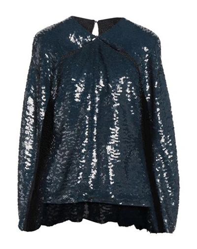 Valentino Garavani Woman Top Navy Size 6 Silk, Polyester In Navy Blue
