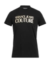 Versace Jeans Couture Cotton T-shirt With Metallic Gold Logo In Black
