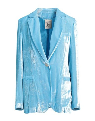 Semicouture Woman Blazer Azure Size 6 Viscose, Silk In Blue