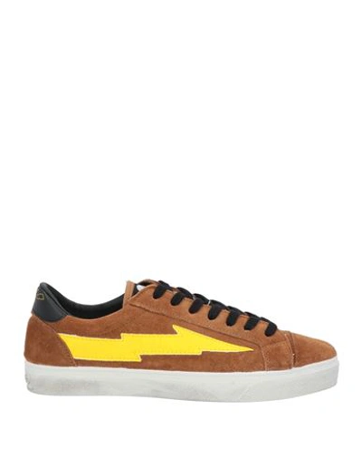 Sanyako Man Sneakers Brown Size 9 Leather, Textile Fibers