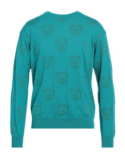 Moschino Man Sweater Turquoise Size 42 Virgin Wool In Blue