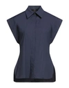 Seventy Sergio Tegon Woman Shirt Navy Blue Size 8 Cotton, Elastane