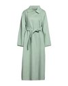 Max Mara Light Green Hans Long Coat With Belt In Wool Blend Woman In Green