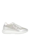 Hogan Woman Sneakers Silver Size 7 Soft Leather, Textile Fibers In Silver