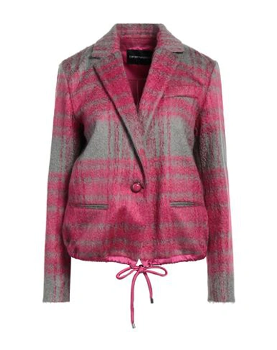 Emporio Armani Woman Blazer Fuchsia Size 12 Mohair Wool, Polyamide, Cotton In Pink