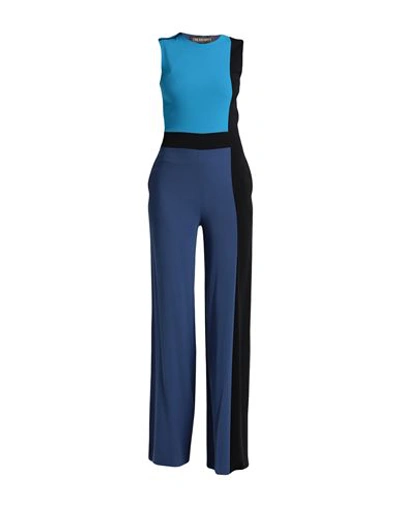 Trussardi Woman Jumpsuit Azure Size 2 Viscose, Polyester, Elastane In Blue