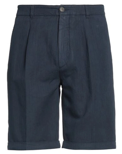 40weft Man Shorts & Bermuda Shorts Navy Blue Size 32 Cotton, Linen