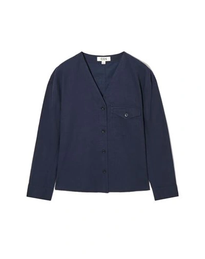 Cos Woman Shirt Navy Blue Size L Lyocell, Cotton, Hemp