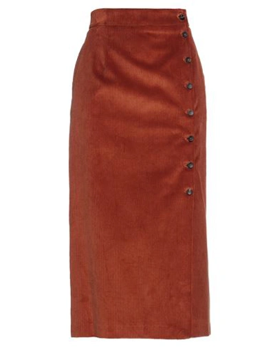 Berwich Woman Midi Skirt Brown Size 8 Cotton