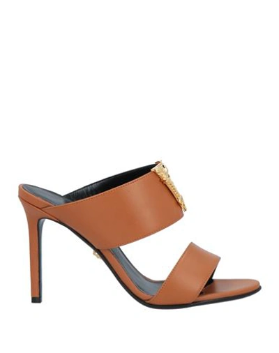 Versace Woman Sandals Tan Size 8.5 Calfskin In Brown