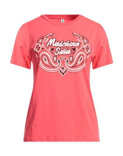 Moschino Woman T-shirt Coral Size L Cotton, Elastane In Red
