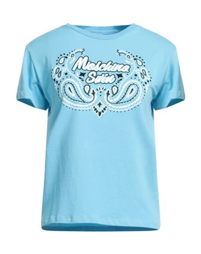 Moschino Woman T-shirt Sky Blue Size L Cotton, Elastane