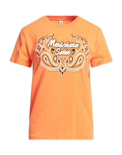 Moschino Woman T-shirt Orange Size M Cotton, Elastane