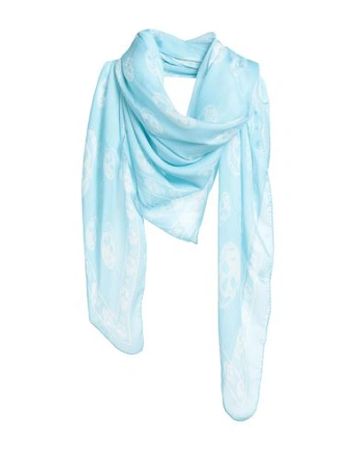 Alexander Mcqueen Woman Scarf Light Blue Size - Silk