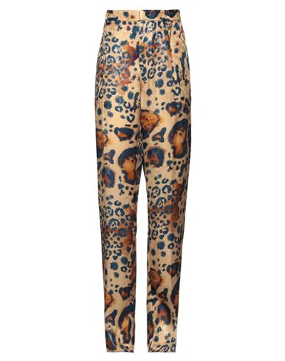 Roberto Cavalli Woman Pants Camel Size 6 Silk, Polyamide, Metal In Beige