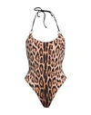 ROBERTO CAVALLI ROBERTO CAVALLI WOMAN ONE-PIECE SWIMSUIT CAMEL SIZE S POLYESTER, ELASTANE