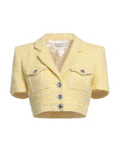 Alessandra Rich Tweed Short-sleeve Cropped Jacket In Yellow