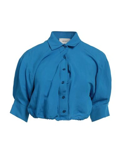 Vicolo Woman Shirt Azure Size S Viscose, Linen In Blue