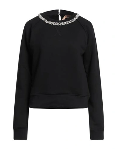 N°21 Woman Sweatshirt Black Size 2 Cotton, Glass, Silicone