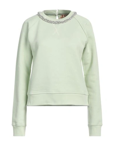 N°21 Woman Sweatshirt Light Green Size 6 Cotton, Glass, Silicone