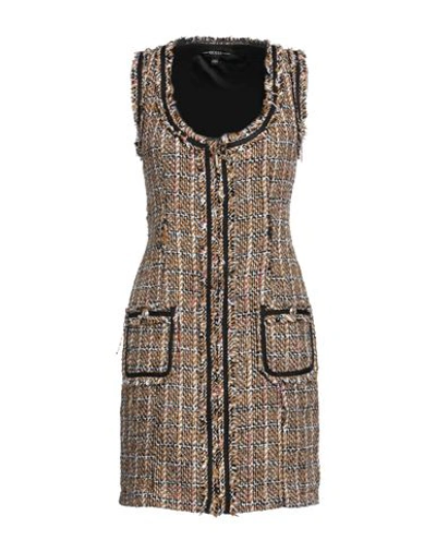 Guess Woman Mini Dress Camel Size 4 Polyester, Acrylic, Polyamide In Beige