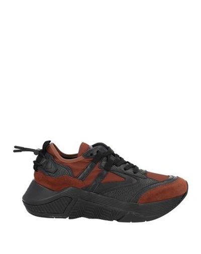 Giorgio Armani Man Sneakers Brown Size 8.5 Polyester, Calfskin