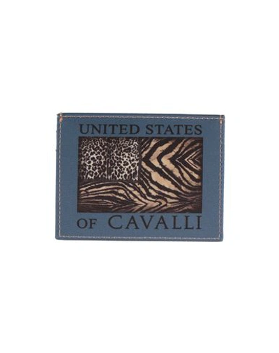 Roberto Cavalli Man Document Holder Slate Blue Size - Polyester, Bovine Leather