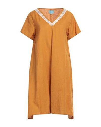 Iconique Woman Mini Dress Ocher Size L Cotton, Linen In Yellow