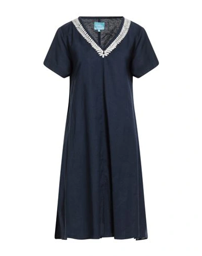 Iconique Woman Mini Dress Navy Size S Cotton, Linen In Navy Blue