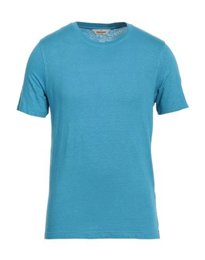 Gran Sasso Man T-shirt Azure Size 34 Linen, Elastane In Blue