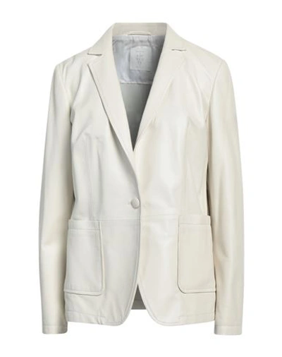 Eleventy Woman Suit Jacket Ivory Size 6 Lambskin In White