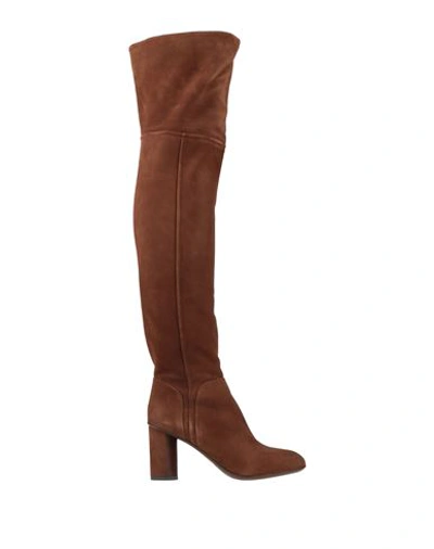 Sartore Woman Knee Boots Camel Size 6.5 Soft Leather In Beige
