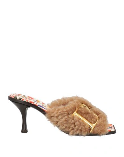 Dsquared2 Woman Sandals Camel Size 6.75 Sheepskin, Shearling In Beige