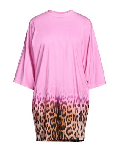 Roberto Cavalli Woman Short Dress Pink Size L Cotton