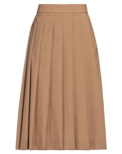Quira Woman Midi Skirt Camel Size 4 Polyester, Virgin Wool In Beige