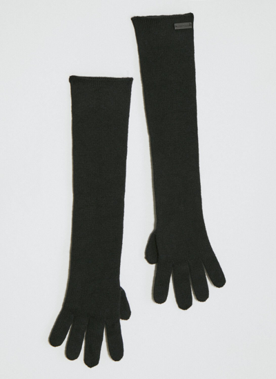 Saint Laurent Long Cashmere Knit Gloves In Black
