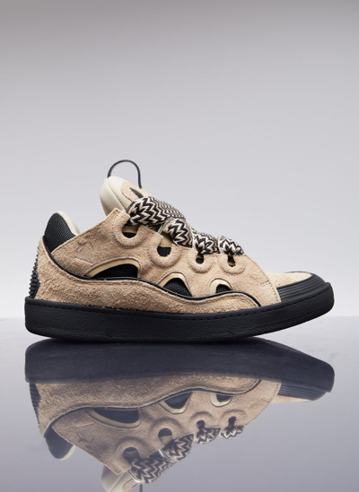 Lanvin Curb Suede Low-top Sneakers In Light Brown Black