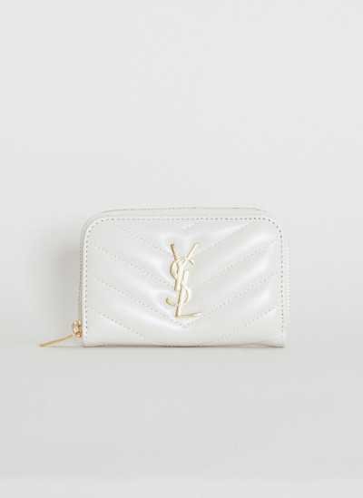 Saint Laurent Cassandre Matelassé Coin Wallet In Cream