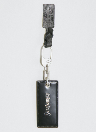 Saint Laurent Logo Leather Keychain In Black