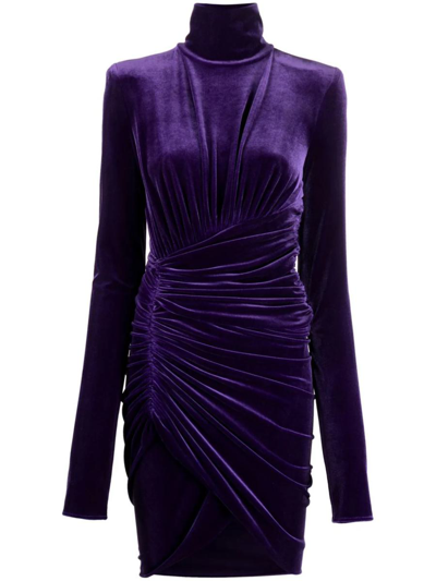 Alexandre Vauthier Short High-neck Dress With Ruffles In Pink & Purple