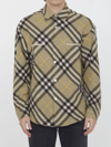 Burberry Check Wool Blend Overshirt In Green